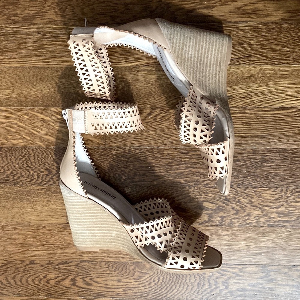 Jeffrey Campbell nude leather cutout wedge sandal